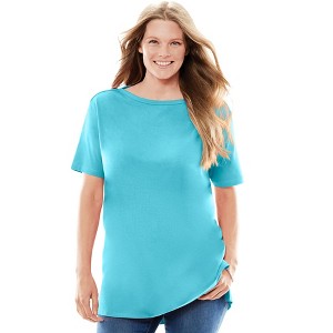 Woman Within Plus Size Perfect Short-Sleeve Boatneck Tunic - 1 of 4