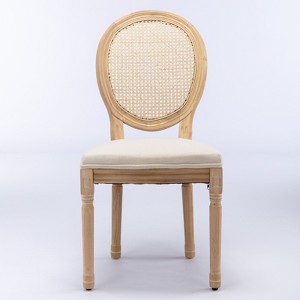 NicBex Set of 2 Linen Fabric Dining Chair Modern Farmhouse Rattan Back Side Chair with Cushion Seats & Nailhead Trims - 1 of 4