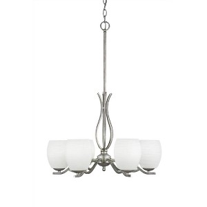 Toltec Lighting Revo 6 - Light Chandelier in  Aged Silver with 5" White Linen  Shade - 1 of 1