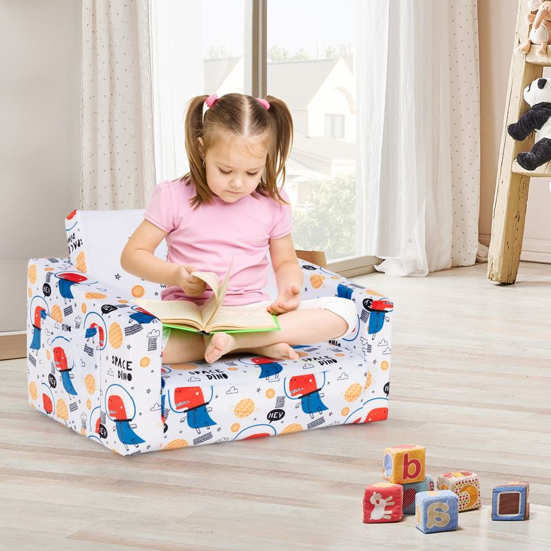 Tangkula 2-in-1 Convertible Kids Sofa Flip Open Couch w/Sturdy Sponge Construction&Velvet Fabric White&Red&Blue, 3 of 10