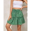 Women's Summer Drawstring Tiered Skirt Casual Floral Print Swing Beach Ruffle Mini Skirt - 3 of 4