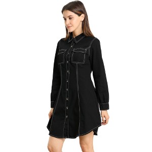 Allegra K Women's Denim Long Sleeve Button Down Shirtdress - 1 of 4