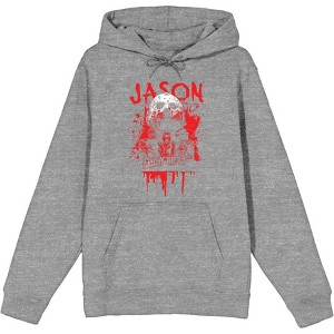 Friday The 13th Blood Splatter Jason Mask Long Sleeve Adult Hooded Sweatshirt - 1 of 1