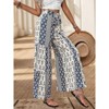 Coolmee Women Casual Boho Floral High Waist Wide Leg Pants With Belt Loose Flowy Ethnic Style Pants - 2 of 4