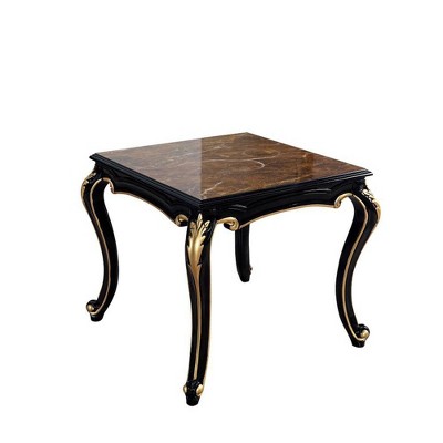 Acme Furniture 21.65" Betria Accent Table Engineering Stone Top and Gold and Black Finish : Rectangle, No Assembly, Metal Glides, Drawer