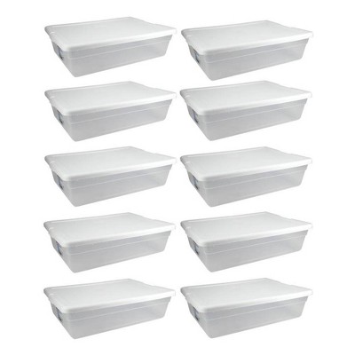 Sterilite 28 Qt Clear Closet/Under Bed Organizer Storage Box Container (10 Pack)