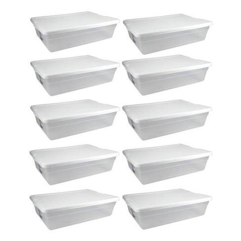Plastic Storage Tote Container Clear Stackable Pull Box 10 Pack Set With Lid Bin 