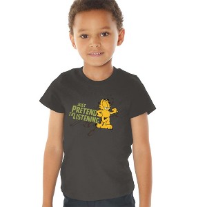 Toddler Boys' Garfield Just Pretend Im Listening T-Shirt Charcoal - 1 of 4