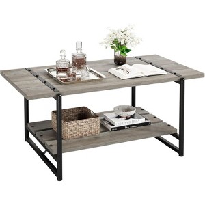 41" Rectangular Coffee Table with 2-Tier Storage, Walnut Brown Top & Black Steel Frame, Sturdy & Space-Saving for Living Room, Office, Apartment - 1 of 4