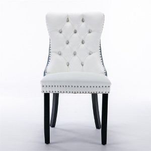 COWLOWN Set of 2 Luxury Tufted Dining Chairs, PU & Velvet Upholstered Chairs with Solid Wood Legs - 1 of 4