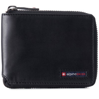 Alpine Swiss Logan Mens RFID Safe Zip Around Wallet Cowhide Leather Zipper Bifold with Gift Box