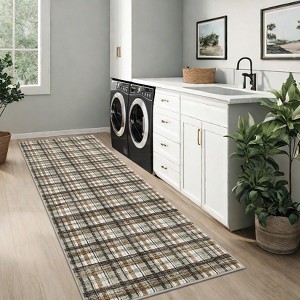 Modern Geometric Striped Area Rug Machine Washable Rugs - 1 of 4