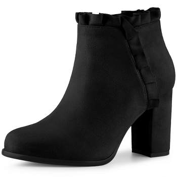 Perphy Women's Ankle Boots Ruffle Round Toe Chunky High Heel