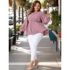 Agnes Orinda Women's Plus Size Textured Keyhole Cut Out Long Sleeve Swiss Dots Babydoll Peplum Blouse - 3 of 4