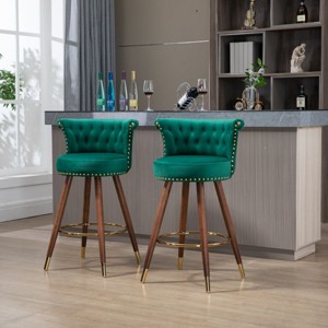 Tufted Velvet Barstools,Swivel Button Tufted Bar Chairs with Nailheads Trim,Swivel Counter Height Barstools with Backs Set of 2-Cuddlewood - 1 of 4