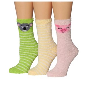 Tipi Toe Women's 3-Pairs Cozy Microfiber Anti-Skid Soft Tropical Dreams Patterned Fuzzy Crew Socks - 1 of 1