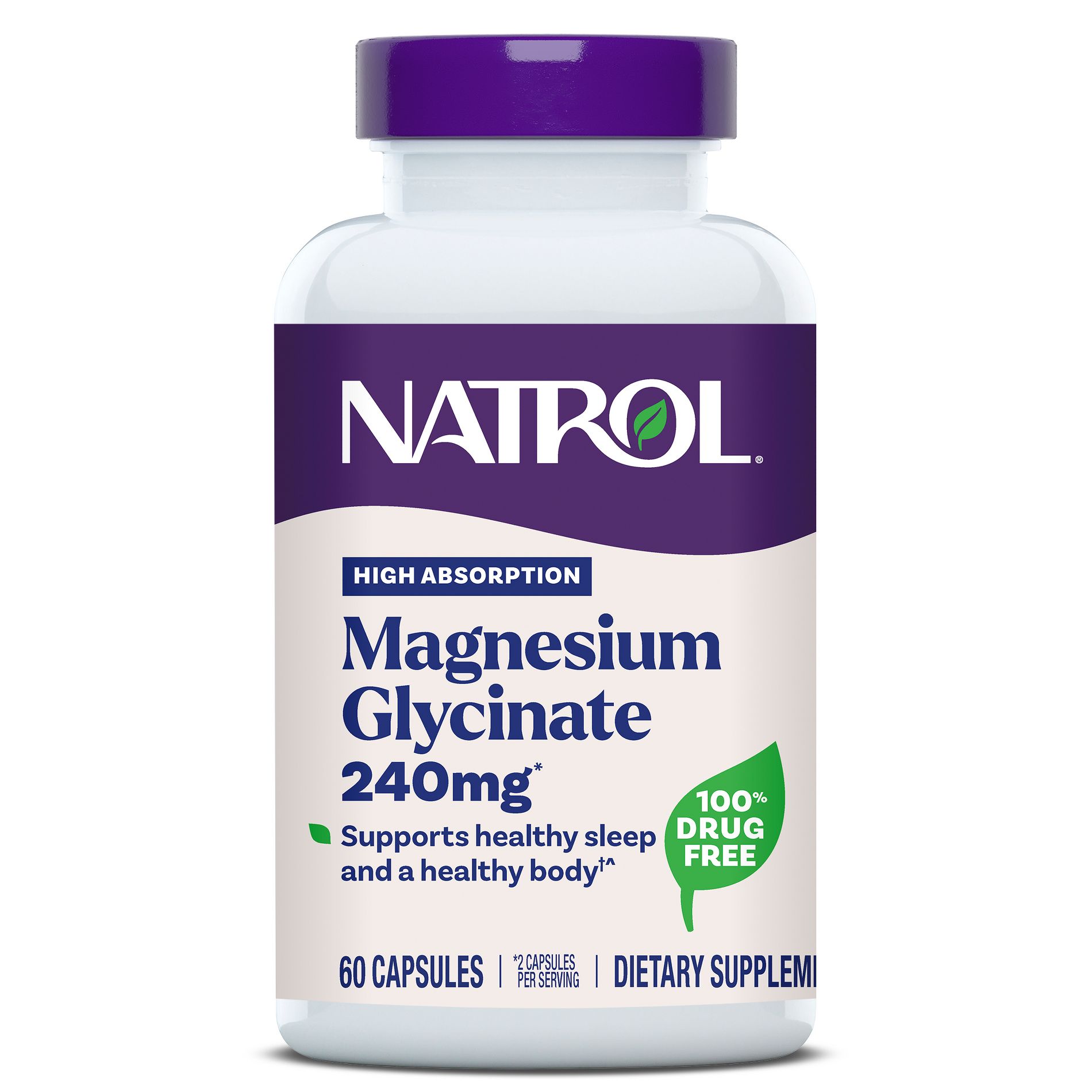 Natrol High Absorption Magnesium Glycinate 240mg Capsules for Healthy Sleep and Body - 30ct