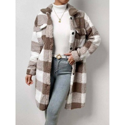 Women's Katie faux-shearling Plaid Midi Coat - Miss Sparkling