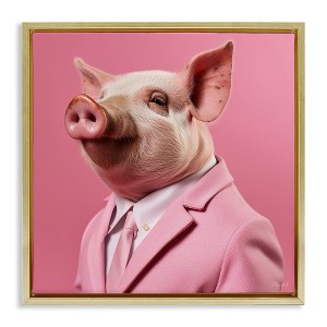 Stupell Industries Pink Pig Fashion Floating Frame Canvas Art, Gold, 18" x 18" - 1 of 4