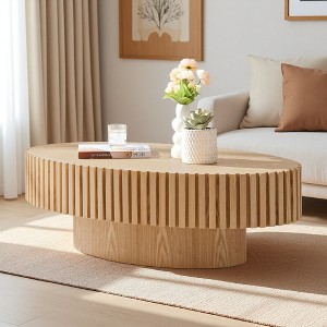 43.7" Oval Drum Coffee Table with Ash Grain Top - 1 of 4