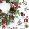 Wreath with Lights 20 inch Front Door Christmas Wreath Thick PE Pine Holly Leaves Red Silver Berries Pinecones Indoor Outdoor Wall Home - 4 of 4