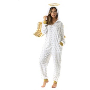 #followme Womens One Piece Christmas Themed Adult Bodysuit Microfleece Hoody Winter Pajamas - 1 of 4