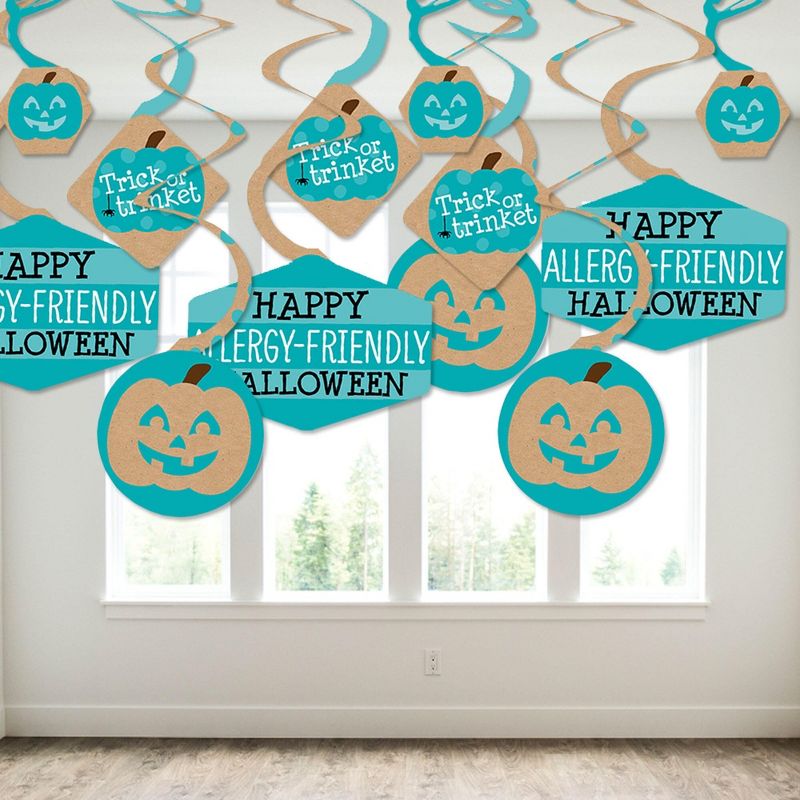 Big Dot of Happiness Teal Pumpkin - Halloween Allergy Friendly Trick or Trinket Hanging Decor - Party Decoration Swirls - Set of 40, 3 of 8