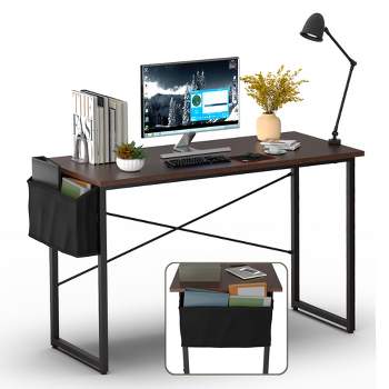 Costway Modern Computer Desk 47'' Study Writing Table w/ Storage Bag Coffee Black/Brown/Coffee