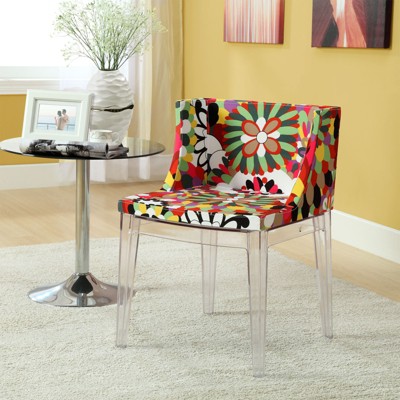 Enamored Clear Metal Upholstered Side Chair with Transparent Base