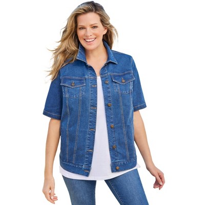 Woman Within Women's Plus Size Short-Sleeve Denim Jacket