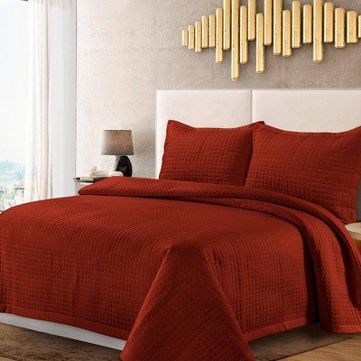 Rust Twin Microfiber Quilt Set with Pillow