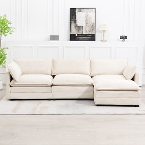 Hyleory 112 in. W 4-Piece Modern Corduroy Fabric Sectional Sofa Couch with Ottoman - 1 of 4