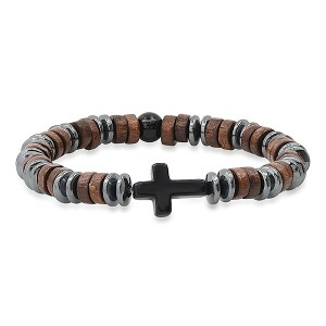 Steeltime Men's hematite, wood and black agate beaded bracelet - 1 of 4