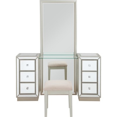  Monroe Mirrored 6 Drawer Vanity with Mirror And Stool Champagne - Treasure Trove 