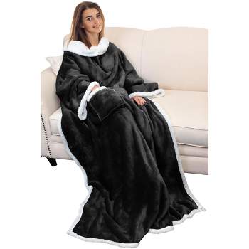Catalonia High Pile Fleece Wearable Blanket with Sleeves Arms, Comfy Sleeved TV Wrap Blanket, Large Snuggly Throw for Adults