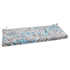 Outdoor Bench Cushion - Gray/Turquoise Paisley