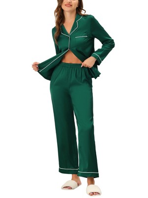 Cheibear Women's Satin Button Down Lounge Tops And Pants Sleepwear ...