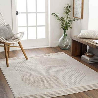 Mark & Day Lakin 6'7" Round Woven Indoor Area Rugs Light Brown: Modern Stripe, Stain-Resistant, Pet Friendly, Dining Room