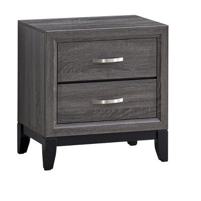 Gulches Glasgow Nightstand, Soft Gray Finish with Brushed Steel Handles, 2 Dovetail Drawers, Contemporary Design