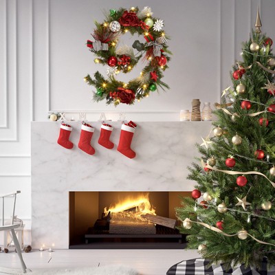 6 Ft Pre-Lit Christmas Garland with Lights for Mantle Table Setting Fireplace, Outdoor Indoor Artificial Garland for Staircase Front Door Porch Home