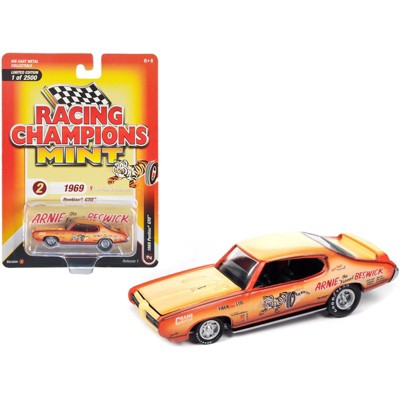 1969 Pontiac GTO Orange and Cream Fade with Graphics Limited Edition to 2500 pieces 1/64 Diecast Model Car by Racing Champions