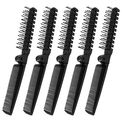 Unique Bargains Plastic Double Headed Foldable Straight Hair Beauty Fine Teeth Comb Black 5 Pcs