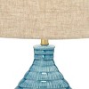 360 Lighting Kayley Modern Mid Century Table Lamp 24" High Sky Blue Glaze Textured Ceramic Linen Tapered Drum Shade for Bedroom Living Room Bedside - 3 of 4