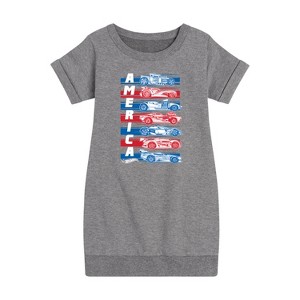Girls' - Hot Wheels - America Cars Graphic Short Sleeve Fleece Dress - 1 of 4
