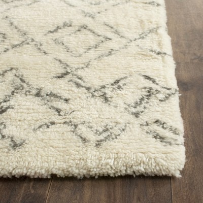 Ivory and Grey Hand-Tufted Wool Shag Square Rug
