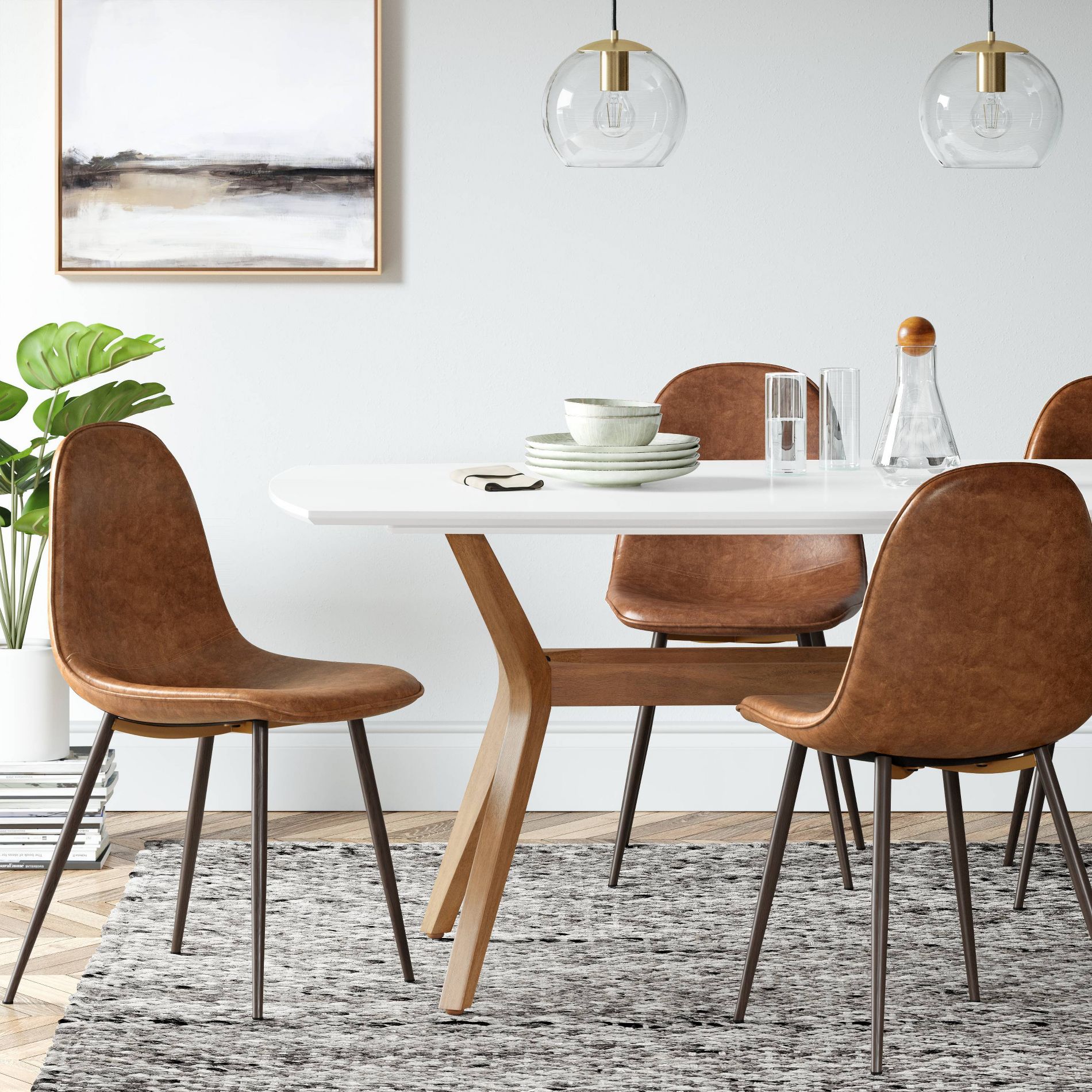 2pk Copley Dining Chairs Caramel Faux Leather - Threshold™: Mid-Century Modern, Plywood Frame, Spot Clean