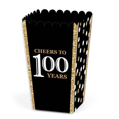 Big Dot of Happiness Adult 100th Birthday - Gold - Birthday Party Favor Popcorn Treat Boxes - Set of 12