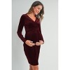 Hello Miz Women's Long Sleeve Velvet V Neck Wrap Maternity Dress - 2 of 4