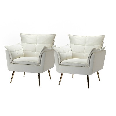 Set of 2 Jonat Contemporary Velvet Wooden Upholstered Armchair with Metal Legs for Bedroom and Living Room | ARTFUL LIVING DESIGN