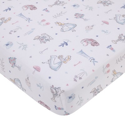 Disney Alice In Wonderland Light Blue Pink And White Rabbit And Cheshire Cat Super Soft Nursery Fitted Crib Sheet Target